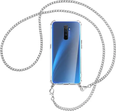 Produktbild von Handykette Backcover-Schutzhülle mit Band (Metall silberfarben) für Realme X2 Pro - silberfarbene Kette