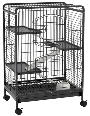 Produktbild von Nagerk?fig mit R?dern, 3 Plattformen, herausnehmbarer Schale, Futter- und Wassernapf, 61,5 x 44 x 95 cm, Schwarz