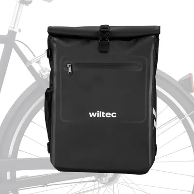 Image de Wiltec Sacoche sac à dos étanche pour porte-bagages noire – capacité de 25 L – en 500D PVC – avec compartiment pour ordinateur portable – pour vélos et vélos électriques – Sac de bicyclette – Cyclisme