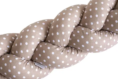 Produktbild von 400 cm Punkte BRAUN Taupe Geflochtenes Kissen Zierkissen Dekokissen Bettschlange Bettumrandung Zugluftstopper Wickeltisch Babybett 100% Baumwolle