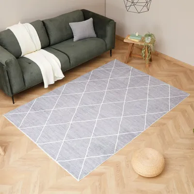 Produktbild von Teppich RHOMB waschbar 160 x 230 Grau, Rautenmuster, weicher Kurzflor, modern, skandinavisch, Mikrofaser, gummierte Unterfläche, schmutz- und wasserabweisend, pflegeleicht