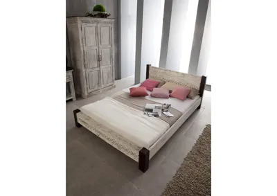Produktbild von MASSIVMOEBEL24 Bett Mango / Akazie 140x200x75 weiß gewachst CASTLE-ANTIK #403