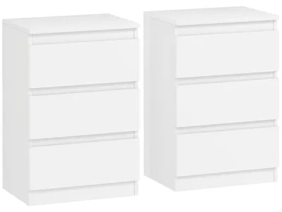 Produktbild von Nachttische – Beistelltische – Anrichtschränke – Nachttische – Nachttischmöbel – Set aus 2 – Weiß – 3 Schubladen pro Schrank