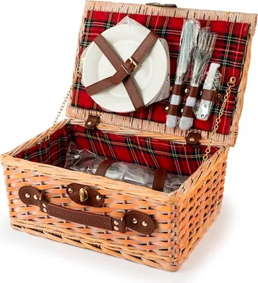 Produktbild von Picknickkorb aus rotem Tartan für 2 Personen, 36 x 26 x 16 cm