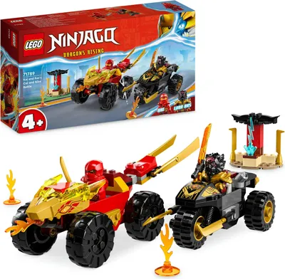 Produktbild von LEGO 71789 NINJAGO Verfolgungsjagd Set mit Kais Flitzer und Ras' Motorrad, Spielzeug für Kinder ab 4 Jahren, Ninja-Auto-Spielzeug zum Bauen, Minifigur zum Sammeln