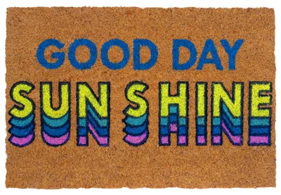 Productafbeelding van Relaxdays deurmat van kokosvezel, model "Good Day Sunshine", retro-stijl, antislip, geschikt voor binnen en buiten, 40x60 cm, kleurrijk
