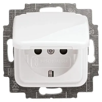 Image de Busch-Jaeger 20 EUKB-214 Prise avec couvercle rabattable + protection renforcée contre les contacts accidentels Reflex SI blanc alpin