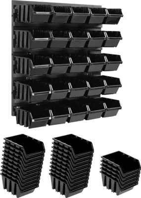 Image de Système de stockage Étagère murale 386 x 390 mm | 25 pcs. Box | Bacs gerbables Rayonnage pour bacs à bec | Panneaux muraux extra-forts | Rayonnage extensible | Rayonnage d'atelier Rayonnage de stockage Rayonnage mural d'atelier Rayonnage emboîtable