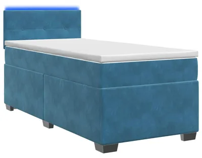 Image de Lit à lattes avec sommier, matelas et éclairage LED bleu, 90 x 190 cm, revêtement en velours