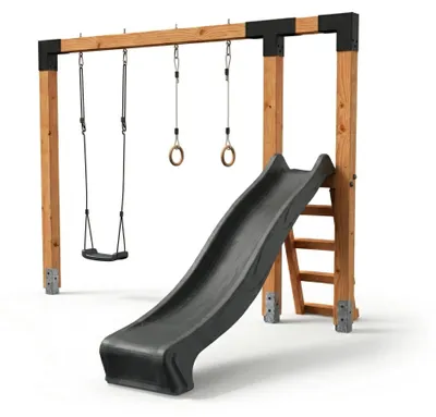 Image de EXIT Linea Robust 110 Portique en Bois – avec Balançoire & Toboggan & Anneaux – Enfants