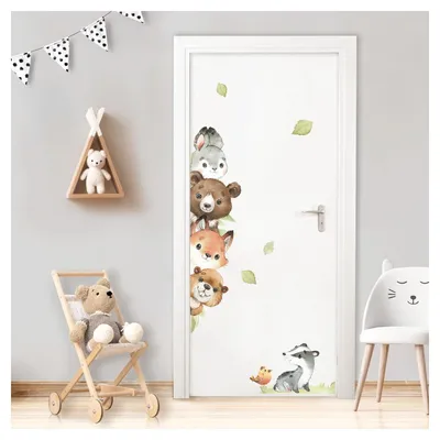 Image de Elzusha - Autocollants muraux pour enfants, thème : animaux de la forêt. Autocollants adhésifs pour chambre d'enfant