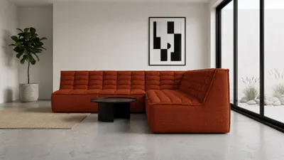 Image de Canapé d'angle modulaire Kaiser Möbel, forme en L, revêtement en tissu "Pop", couleur cuivre, configuration à droite, modèle LAZY L