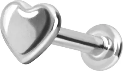 Produktbild von Ohrpiercing, Nasenpiercing 14 Karat Gold Labret mit Innengewinde HERZ 14 Karat | WeißGold Stablänge: 6mm - Stabstärke: 1mm