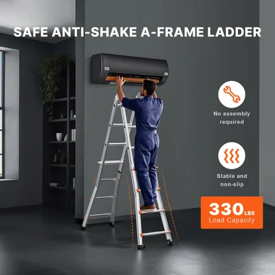 Produktbild von Teleskopleiter A-Rahmen, Ausziehleiter klappbar, Aluminium Mehrzweckleiter | 4 m | 150 kg | mit Doppelrollen