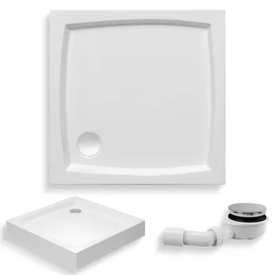 Produktbild von Duschwanne Quadratisch 80x80x16 Sanitäracryl Duschtasse Glatt | Ablaufgarnitur ⌀90 mm & Füßen im SET | Anti-Rutsch Duschbecken | BADLAND PATIO