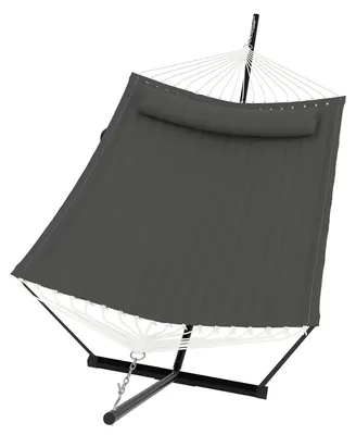 Produktbild von Doppel-Hängematte mit Gestell - Für 2 Personen - Belastbarkeit bis 450 kg - Gesteppter Polyester - 365 x 132 x 110 cm - Inklusive Kissen und Balancierseil - Farbe 04