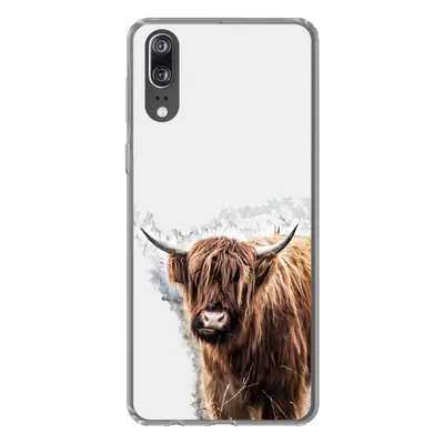 Produktbild von MuchoWow® Handyhülle Schutzhülle Hülle für Huawei P20 Schottischer Highlander - Farbe - Grau Silikon Softcase Handy Hülle - Hardcover