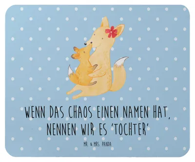 Produktbild von Mr. & Mrs. Panda Mauspad Chaos Tochter - Blau Pastell - Geschenk, herzerwärmende Sprüche, Humor, pc mausunterlage, notebook, Mouse Pad, Mousepad, Familie, Freude, laptop