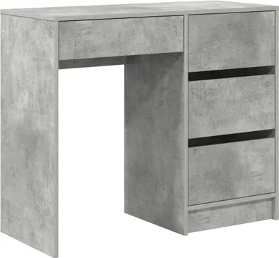 A concrete-effect desk with drawers.