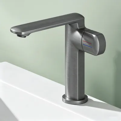 Produktbild von Mai & Mai Armatur Bad Wasserhahn Badezimmer Waschtischarmatur Einhebelmischer Mischbatterie Bad aus Messing mit Wassersparfunktion Grau 1180