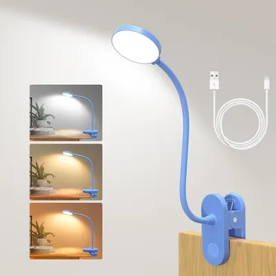 Obrázek produktu pro Čtecí lampa s 61 LED diodami – flexibilní lampa na knihu – čtení bez napájení – 3 barvy, 10 úrovní jasu – 40 cm, husí krk – modrá
