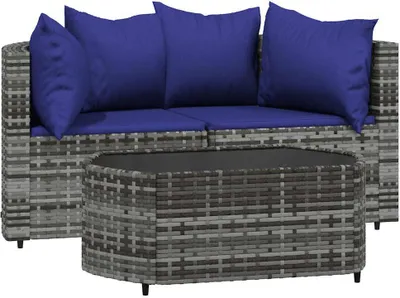 Produktbild von vidaXL 3-tlg. Garten-Lounge-Set mit Kissen Grau Poly Rattan