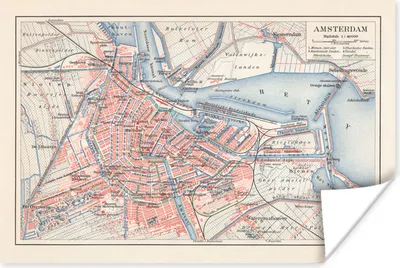 Produktbild von MuchoWow® Poster Illustration eines Stadtplans von Amsterdam 90x60 cm - Schlafzimmer