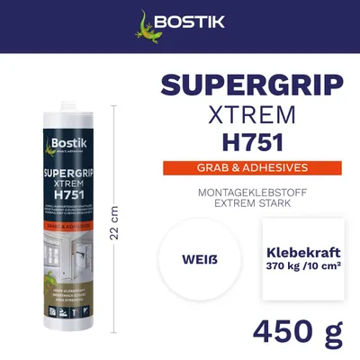 Produktbild von BOSTIK H751 Supergrip Xtrem Weiß – Hybridklebstoff Für Innen-und Außenbereich, Extreme Haftkraft, 450g