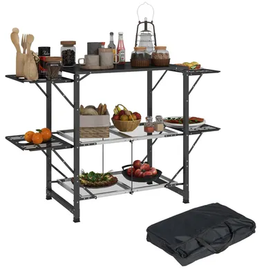 Immagine prodotto di Cucina da campeggio - Tavolo da campeggio - Cucina da esterno - Tavolo da picnic - Tavolo pieghevole per campeggio - Piano di lavoro in alluminio