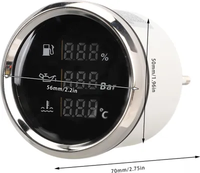Obrázok produktu pre 52 mm lodný displej, digitálny displej, hladina oleja, tlak, teplota vody, s podsvietením pre jachty, karavany, nákladné automobily, motocykle, čierny ciferník, strieborný rámček
