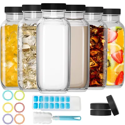 Glasflaschen 500 ml, 6 Stück, wiederverwendbar, für Saft & Smoothies