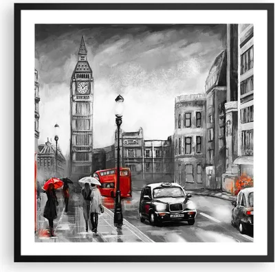 Produktbild von Gerahmtes Poster - Schwarzer Rahmen - London Bus - 60x60 cm - Wand Bild - Wanddeko - Wandbilder - Kunstposter - Wandposter - Bilderrahmen - Bilder - Kunstdruck - Wandbild - P2BAC60x60-3939