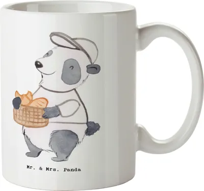 Produktbild von Mr. & Mrs. Panda Kaffeetasse Bäckereifachverkäufer Herz - Weiß - Geschenk, Bäckerei, Kaffeebecher, Frühstück, haferl, Tasse, Backstube, Sonntagmorgen, Teetasse, Becher