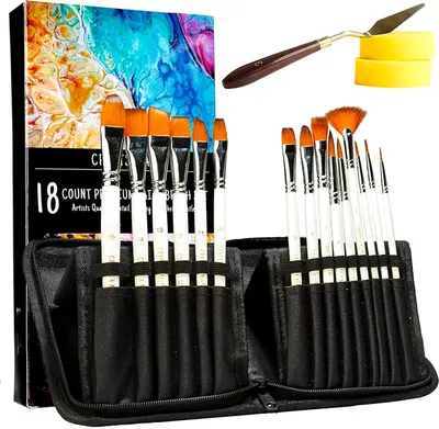 Produktbild von 18-teiliges professionelles Pinselset mit Palettenmesser und Schwamm - Rundspitzen-Nylonhaarpinsel für Acryl-, Aquarell- und Ölfarbenmalerei