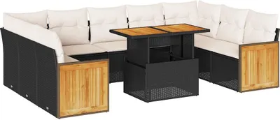Produktbild von 10-tlg. Garten-Sofagarnitur mit Kissen Schwarz Poly Rattan