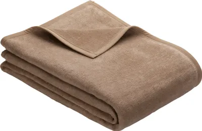 A folded brown blanket on a white background.