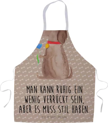 Produktbild von Mr. & Mrs. Panda Schürze Hund Blume - Hundeglück - Geschenk, Latzschürze, Grillschürze, Küchenzubehör, Sprüche, Haha, Hunde, Kochschürze, Kellnerschürze, Halsband, Süß