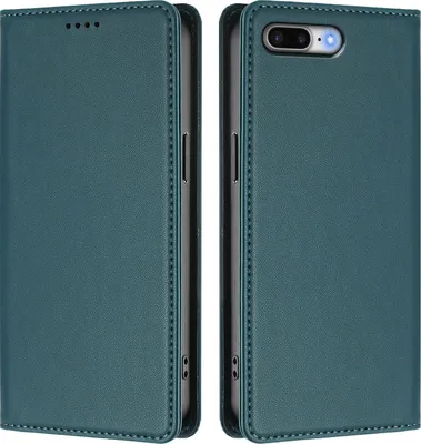 Image de Étui en cuir pour iPhone 8 Plus/7 Plus/6s Plus/6 Plus, étui à rabat magnétique en cuirPolyuréthaneavec support, vert