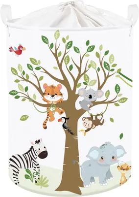 Produktbild von Clastyle Forest Animal Kinder-Wäschekorb mit Griff, faltbarer Einlage, Aufbewahrungskorb für Kleidung und Spielzeug, für Jungen und Mädchen, Aufbewahrungsbox für Babyzimmer und Badezimmer, Tiger-Koala, 36 × 45 cm