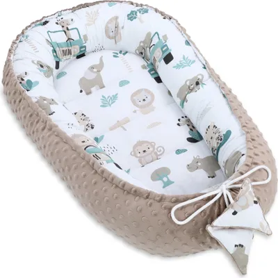 Zdjęcie produktu dla Ciepłe gniazdko dziecięce 90x50 cm - pluszowe gniazdko dla noworodka zimowe / jesienne gniazdko kokonowe dla dziecka Afryka khaki