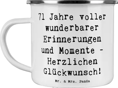 Produktbild von Mr. & Mrs. Panda Teetasse Spruch 71. Geburtstag Erinnerungen - Weiß - Geschenk, Feier, becher emaille, Happy Birthday, herzerwärmend, Teebecher, Pott, Geburtstagsfeier