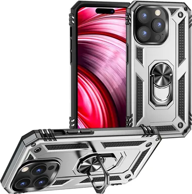 Produktbild von Ring Hülle für iPhone 14 Pro - Military Schutz Stoßfest Outdoor Hard Case Cover Silber