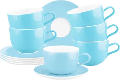 Produktbild von Seltmann Weiden Liberty Pure Colors Milchkaffeetasse mit Untertasse 380 ml 6er Set - Lagoon Blue