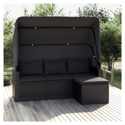 Produktbild von Gartensofa mit Dach und Fußhocker, 3-Sitzer Rattan Sofa für Balkon und Garten