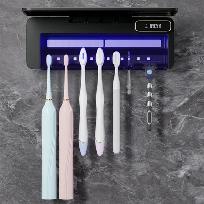 Obrázok produktu pre Zubná kefka s UV dezinfekciou, držiak na 5 + 1 + 1 kefky, montáž na stenu, pre ústnu hygienu