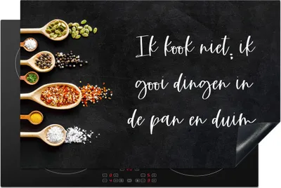 Produktbild von KitchenYeah© Herdabdeckplatte Ich werfe Dinge in die Pfanne und den Daumen - Küche - Zitate - Humor , 80x52cm, Küche Deko, Glaskeramikkochfeld Herdabdeckung, Abdeckplatte fùr Kochfeld