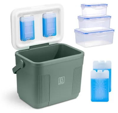 Produktbild von Brisby Kühlbox 22 l – 40 Stunden Isolierung – 4 Kühlelemente – Aufbewahrungsbehälter für Lebensmittel – Grün
