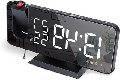 Productafbeelding van Digitale Wekker - Projectie Klok - Wakker Worden - Groot Spiegeldisplay - 18.5 cm - Zwart
