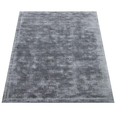 Produktbild von Teppich Handgefertigt Hochwertig Einfarbig Kurzflor Modern Materialmix In Grau Grösse 80x150 cm