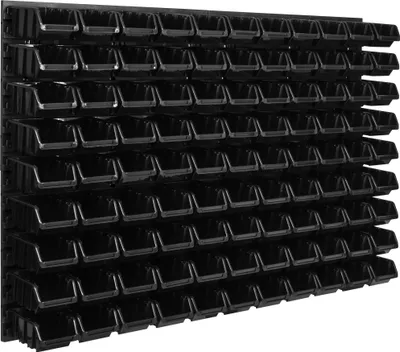 Produktbild von 99 Stapelboxen Wandregal 115 x 39 cm Werkstattregal Lagersystem Schüttenregal